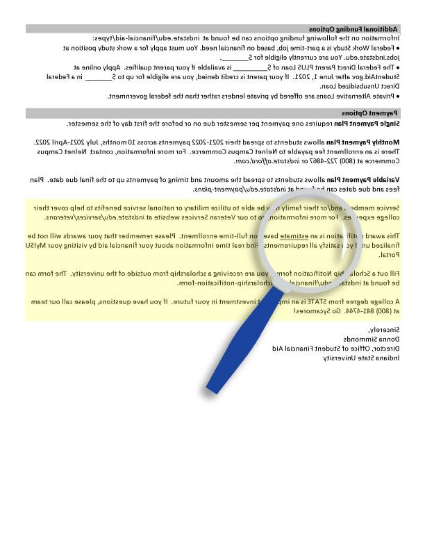 Financial aid information document including details about funding options, payment plans, and contact information for further assistance